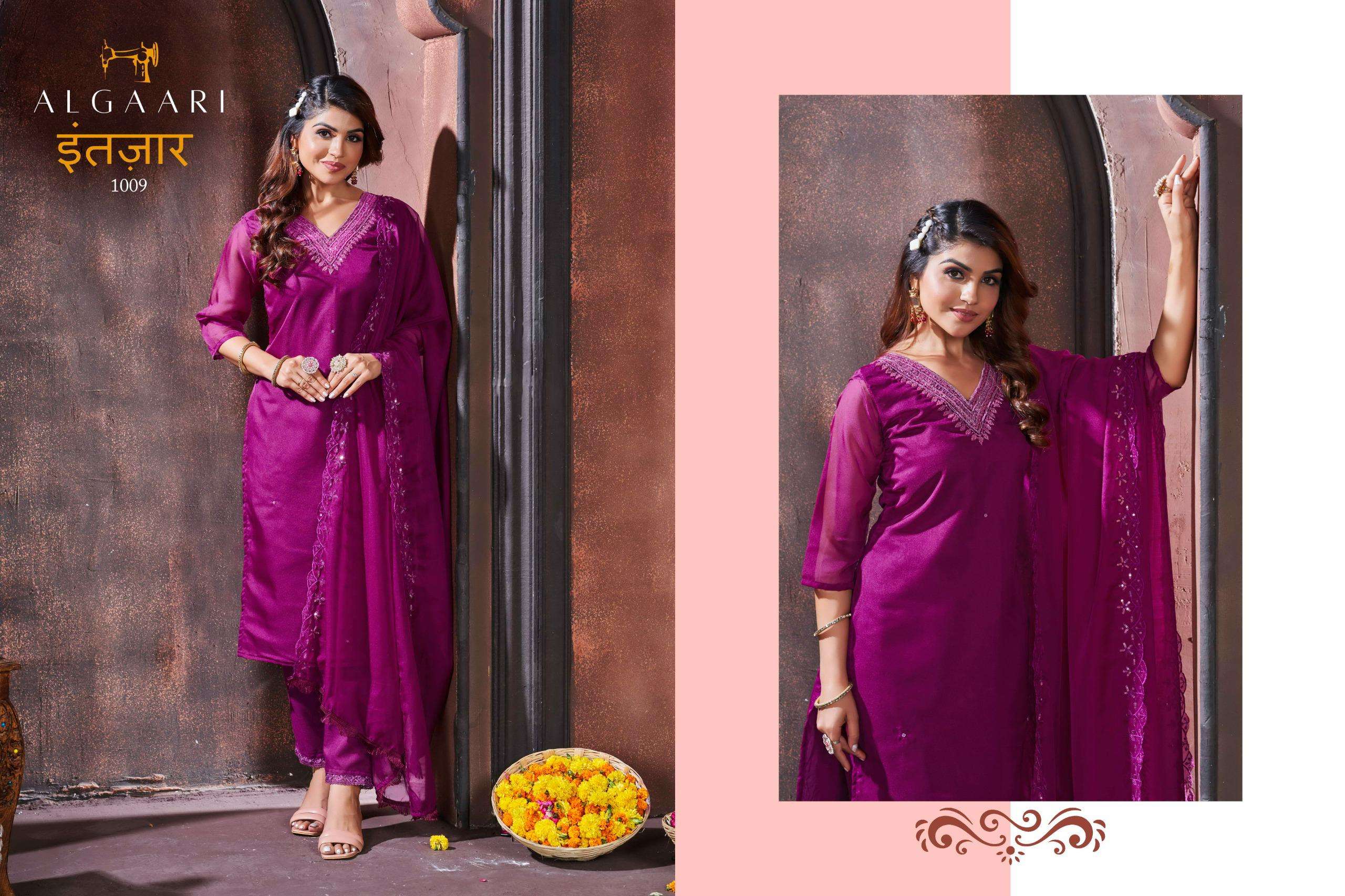 intazaar by algaari 1009-1012 series organza designer party wear kurtis catalogue manufacturer surat gujarat 