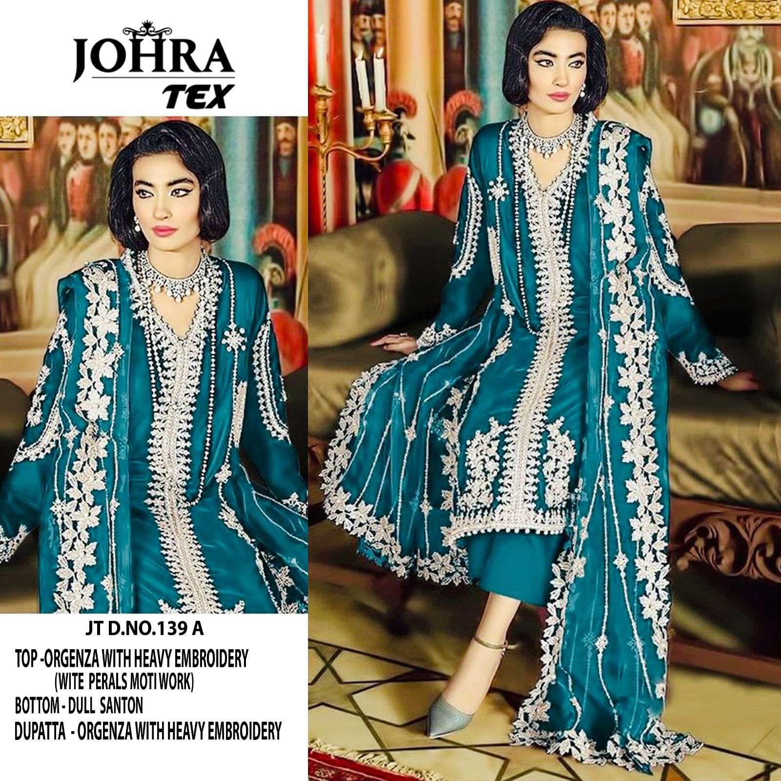 johara tex 139 colours heavy embroidery work organza designer salwar suits catalogue online wholesale surat gujarat