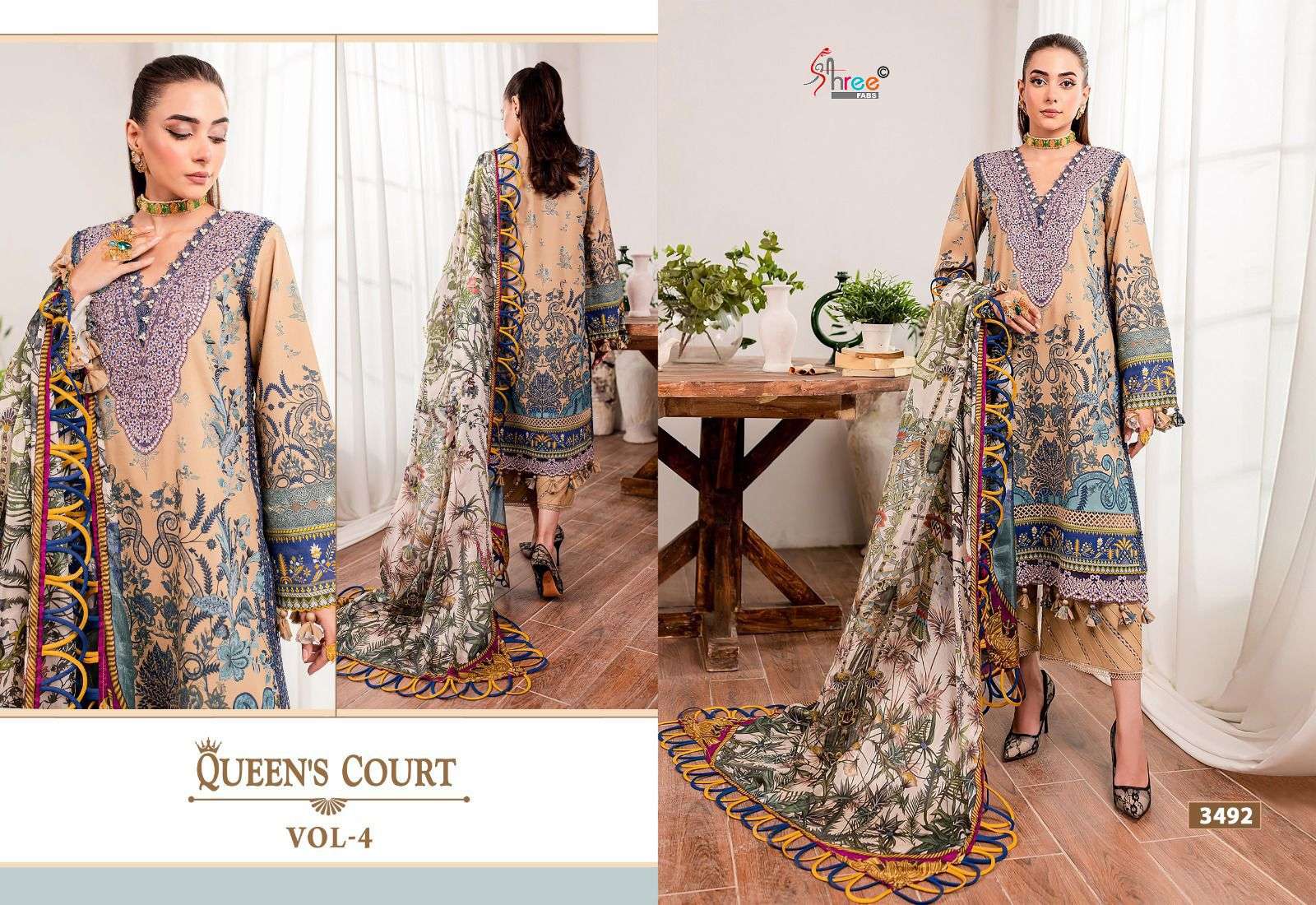 queens court vol-4 by shree fabs 3491-3497 series pure cotton pakistani salwar kameez catalogue manufacturer surat gujarat
