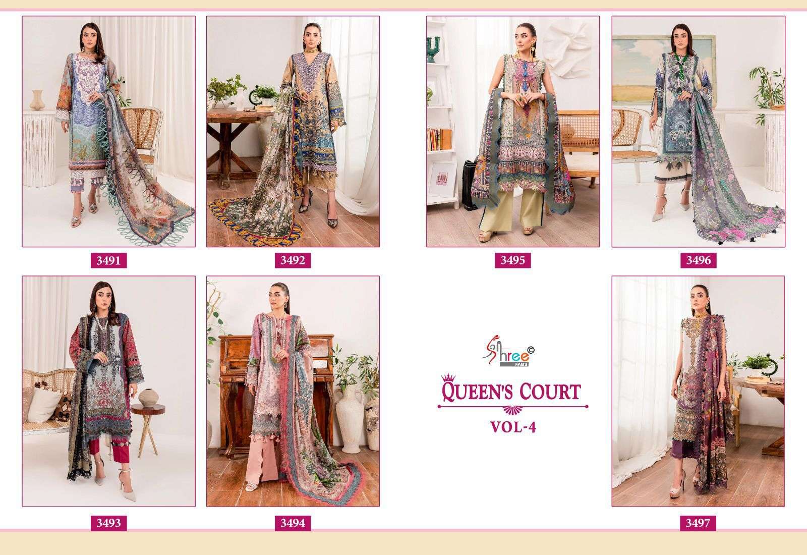 queens court vol-4 by shree fabs 3491-3497 series pure cotton pakistani salwar kameez catalogue manufacturer surat gujarat