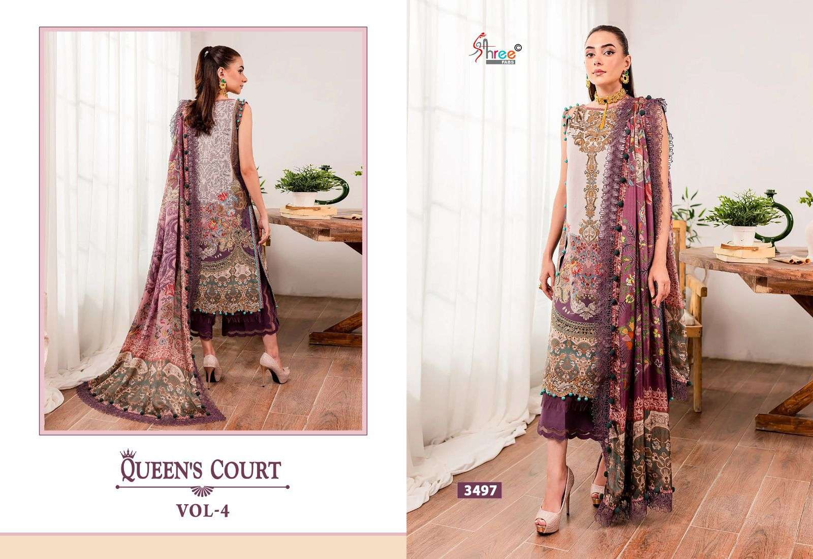 queens court vol-4 by shree fabs 3491-3497 series pure cotton pakistani salwar kameez catalogue manufacturer surat gujarat