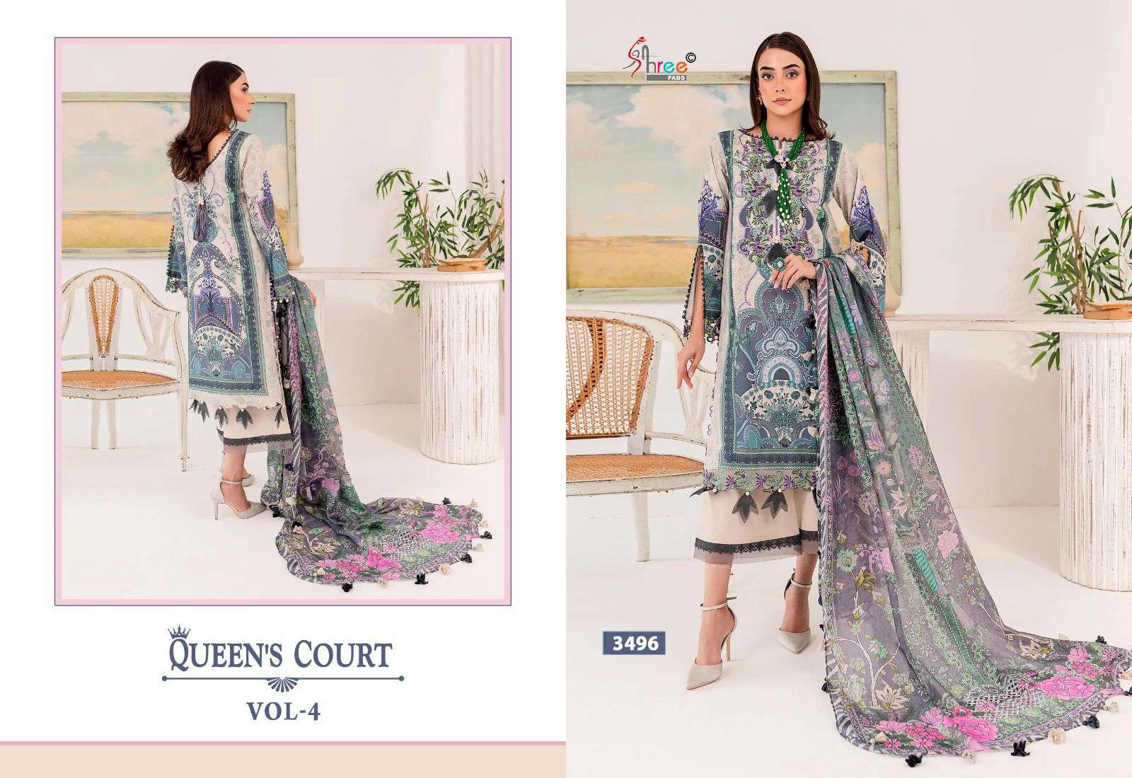 queens court vol-4 by shree fabs 3491-3497 series pure cotton pakistani salwar kameez catalogue manufacturer surat gujarat