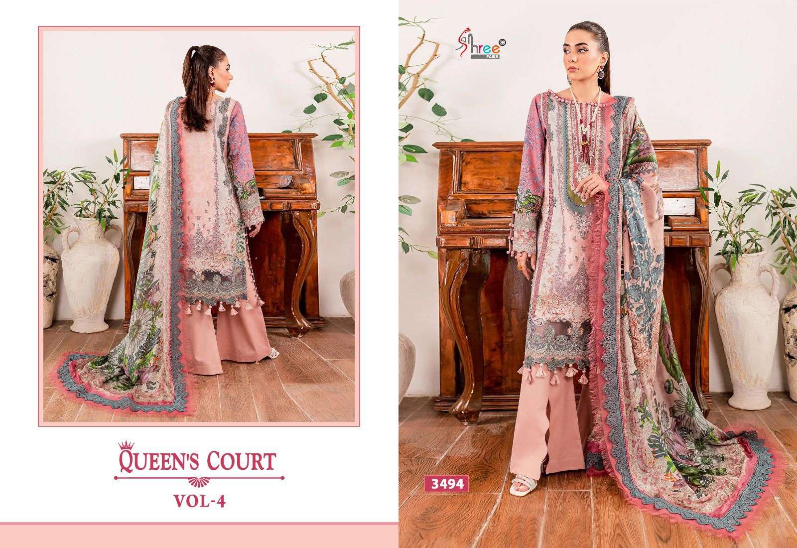 queens court vol-4 by shree fabs 3491-3497 series pure cotton pakistani salwar kameez catalogue manufacturer surat gujarat