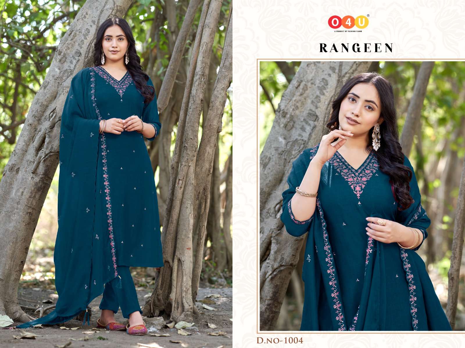 rangeen by o4u 1001-1004 series vichitra silk designer kurtis catalogue online supplier surat gujarat