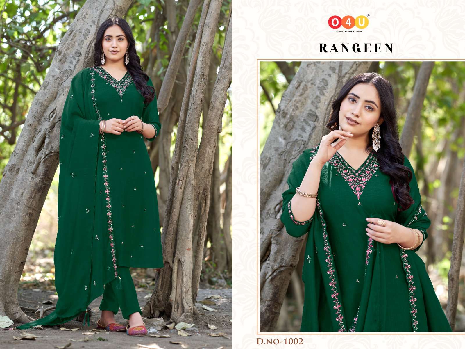 rangeen by o4u 1001-1004 series vichitra silk designer kurtis catalogue online supplier surat gujarat