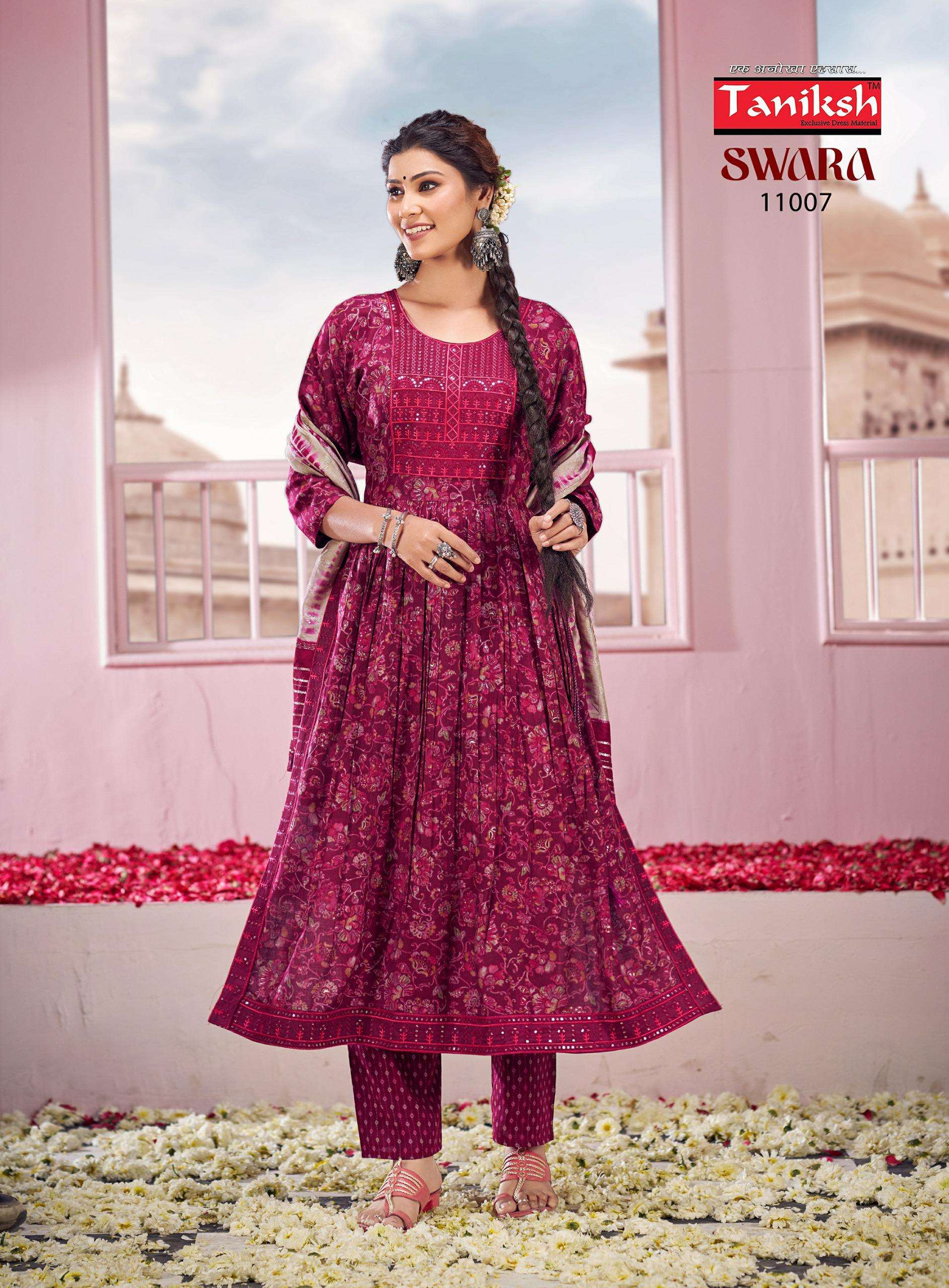 swara vol-11 by tanishk fashion 11001-11008 series nayra cut designer kurtis latest catalogue manufacturer surat gujrat 