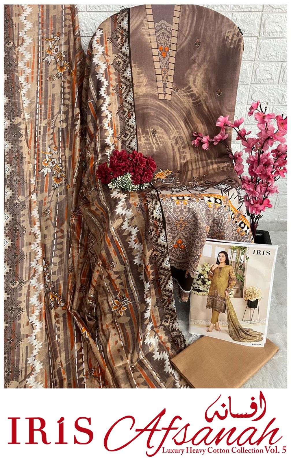 afsanah vol-5 by iris 1041-1050 series pure cotton material for suits catalogue wholesaler price surat gujarat 