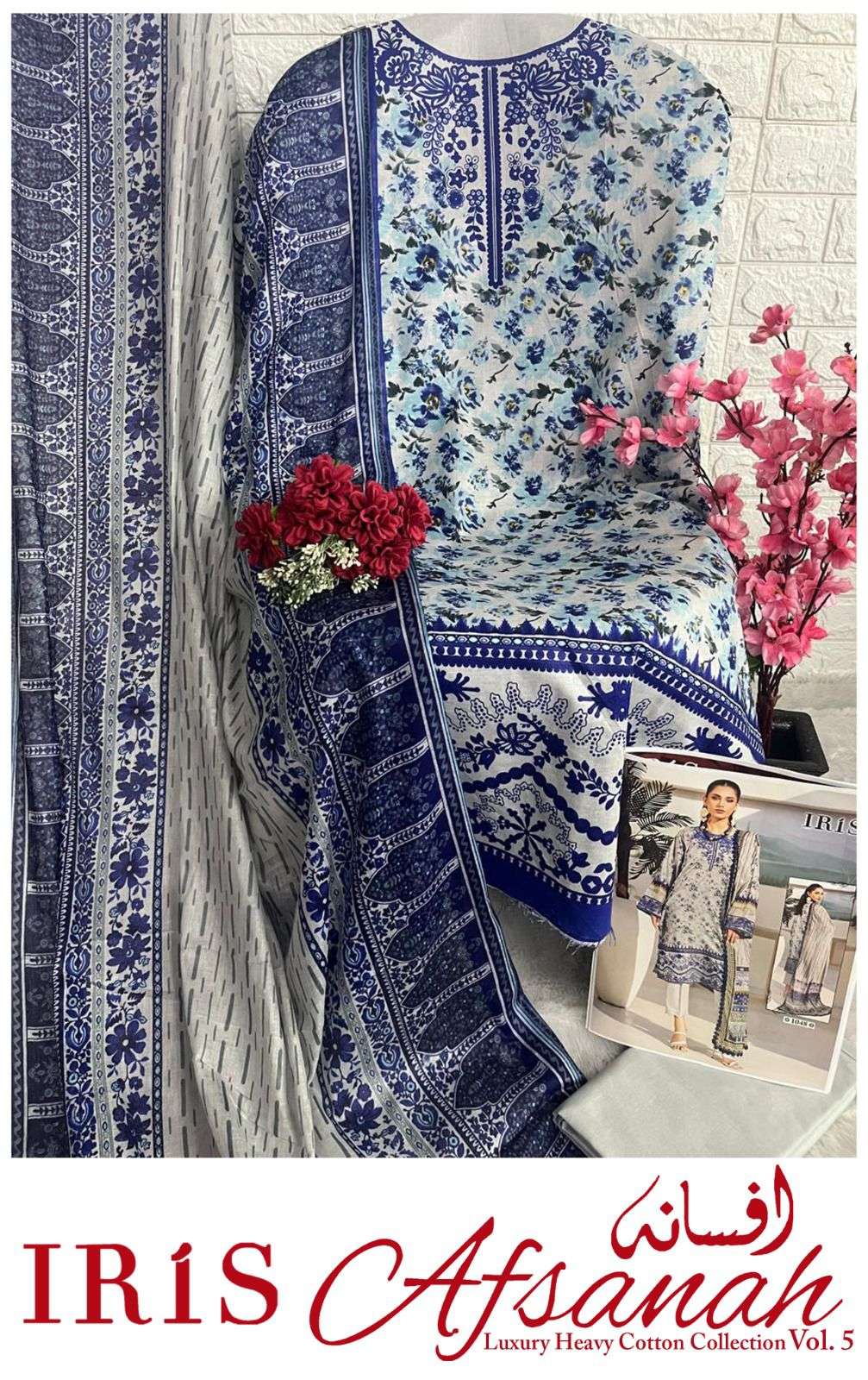 afsanah vol-5 by iris 1041-1050 series pure cotton material for suits catalogue wholesaler price surat gujarat 