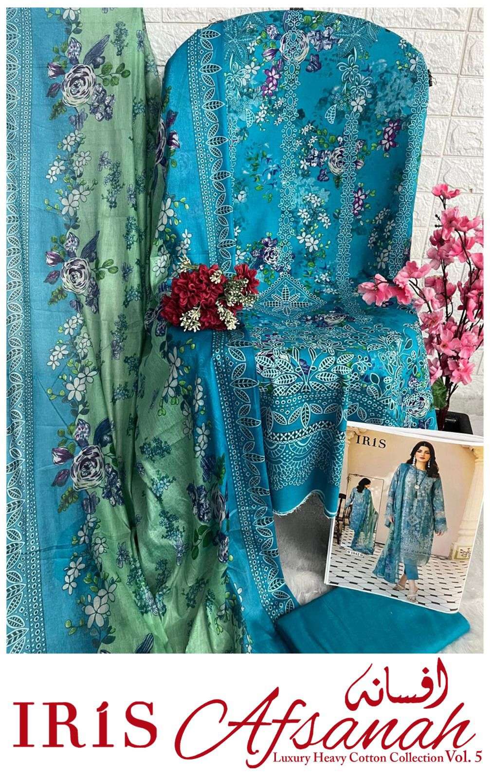 afsanah vol-5 by iris 1041-1050 series pure cotton material for suits catalogue wholesaler price surat gujarat 