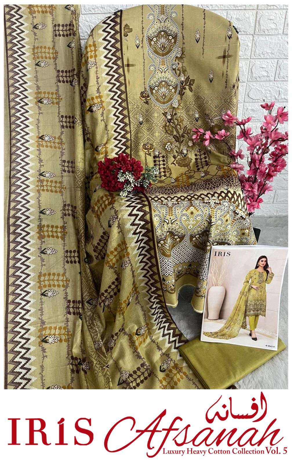 afsanah vol-5 by iris 1041-1050 series pure cotton material for suits catalogue wholesaler price surat gujarat 