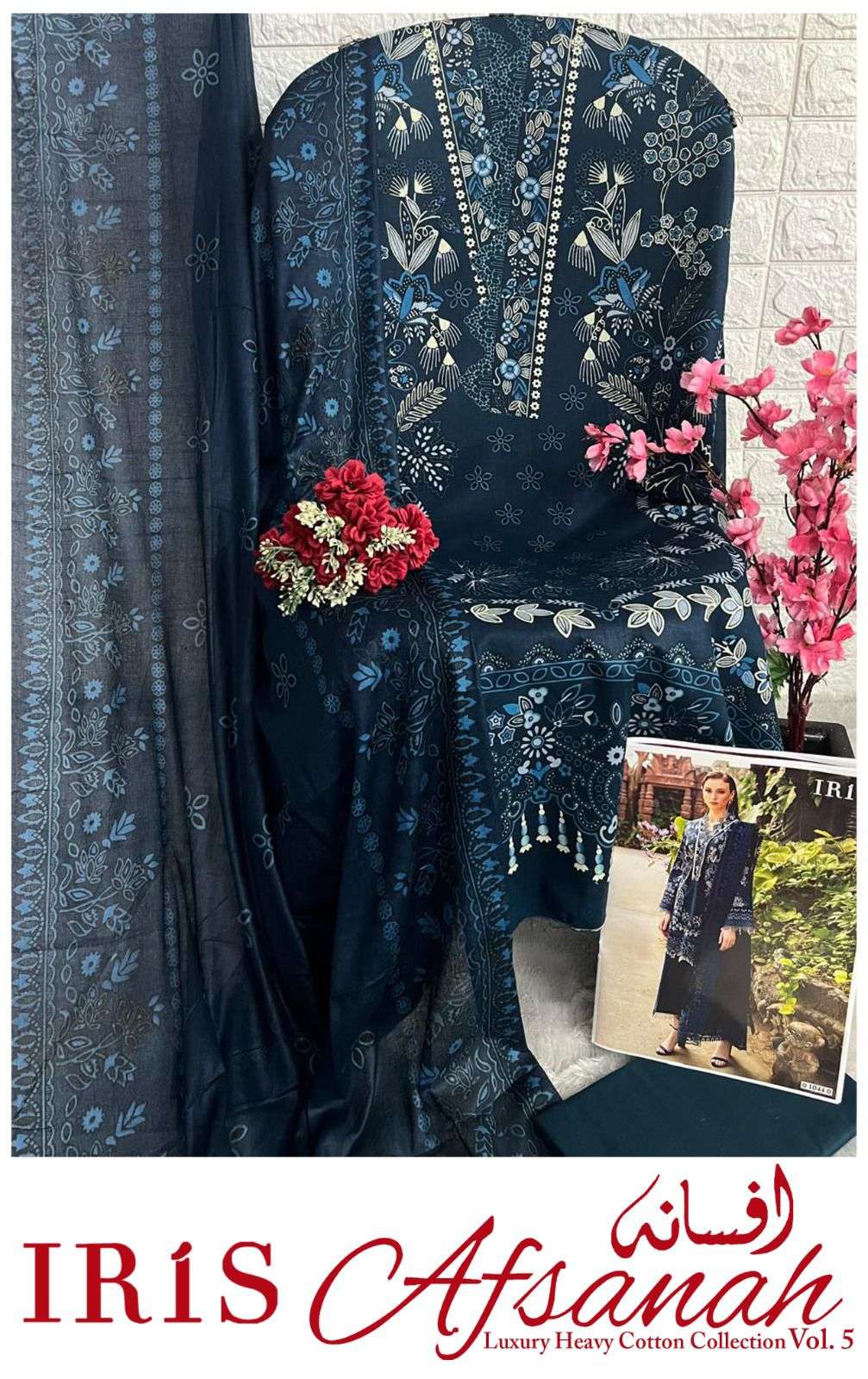 afsanah vol-5 by iris 1041-1050 series pure cotton material for suits catalogue wholesaler price surat gujarat 