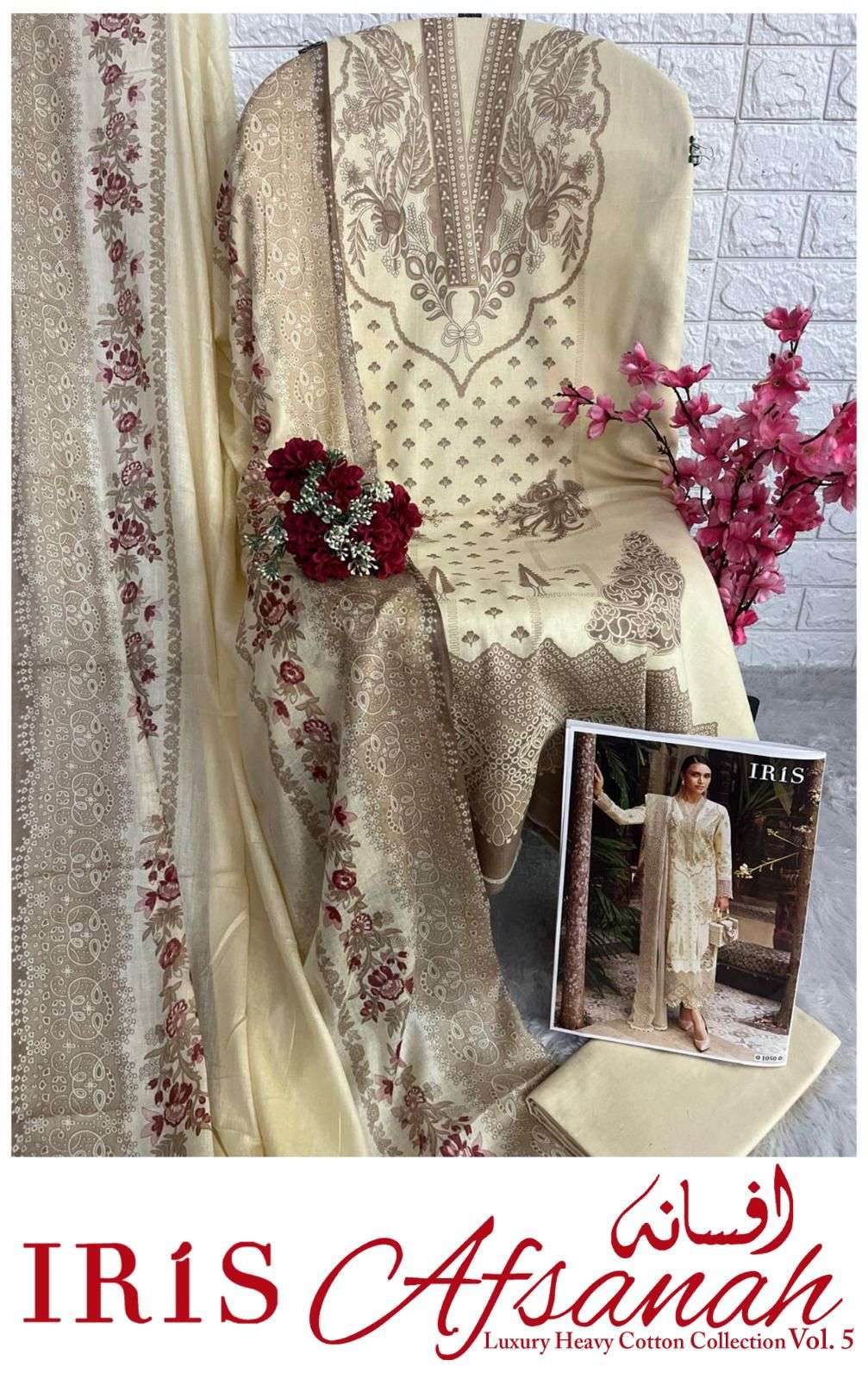 afsanah vol-5 by iris 1041-1050 series pure cotton material for suits catalogue wholesaler price surat gujarat 
