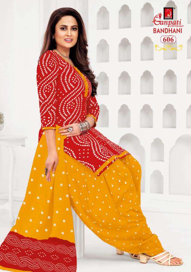 bandhani vol-6 by ganpati 601-615 pure cotton printed indian suits catalogue wholesaler price surat gujarat 