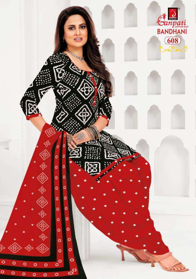 bandhani vol-6 by ganpati 601-615 pure cotton printed indian suits catalogue wholesaler price surat gujarat 
