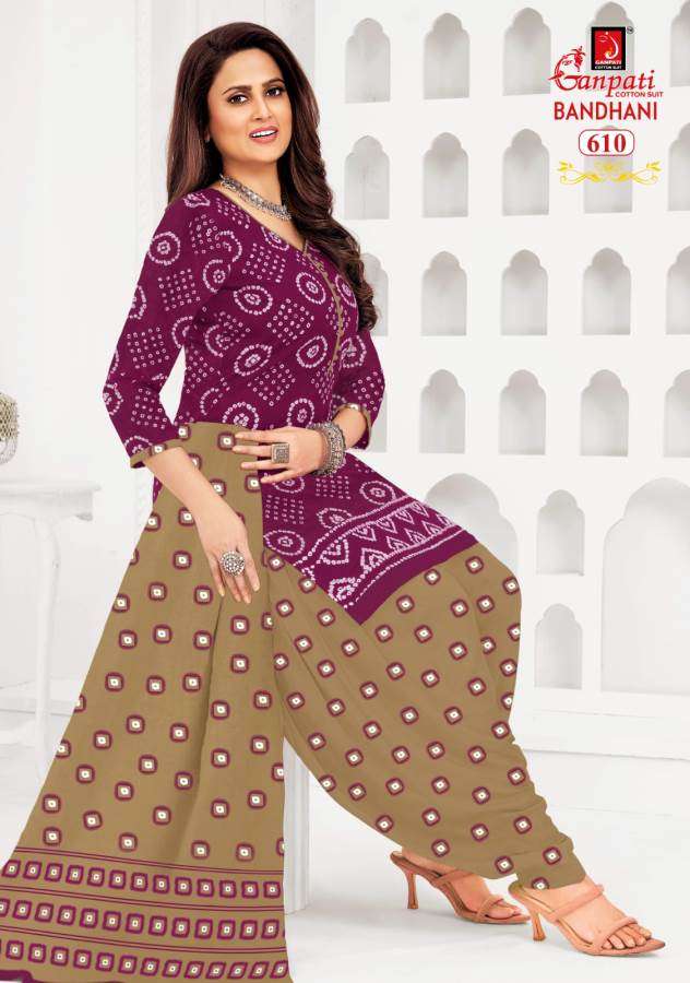 bandhani vol-6 by ganpati 601-615 pure cotton printed indian suits catalogue wholesaler price surat gujarat 