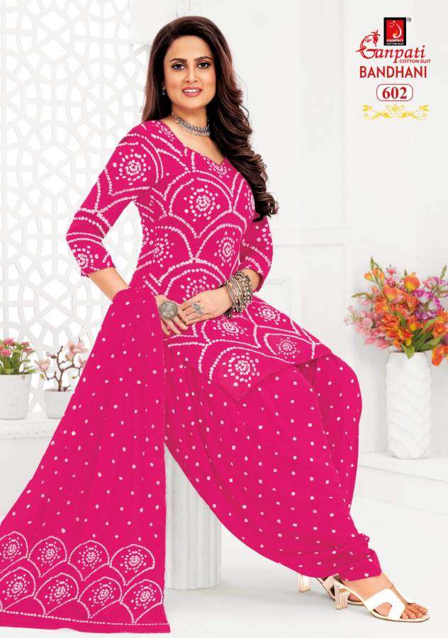bandhani vol-6 by ganpati 601-615 pure cotton printed indian suits catalogue wholesaler price surat gujarat 
