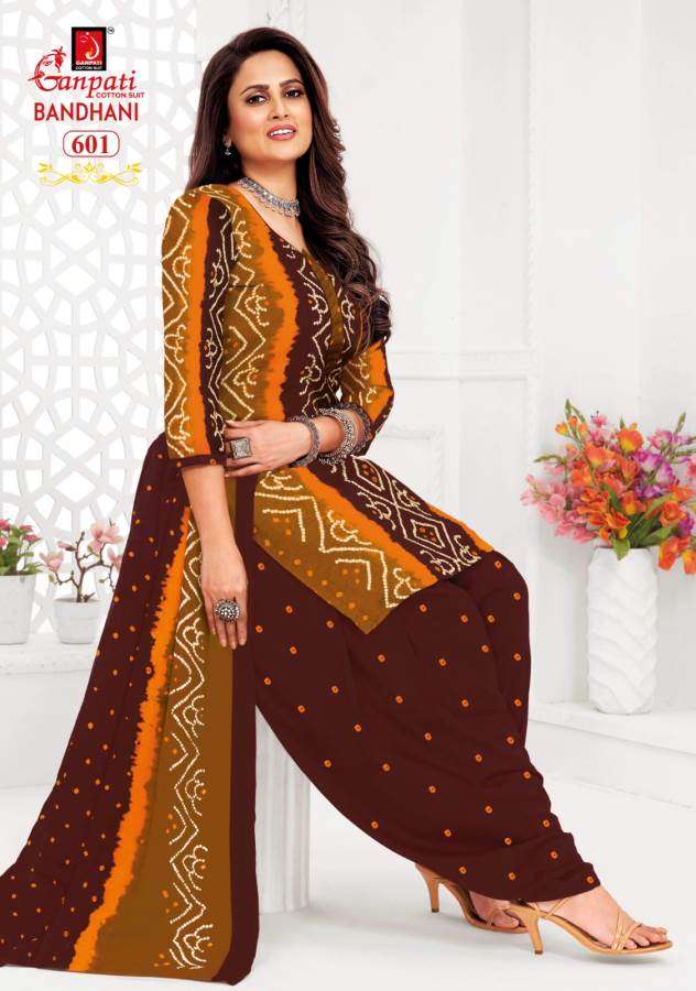 bandhani vol-6 by ganpati 601-615 pure cotton printed indian suits catalogue wholesaler price surat gujarat 