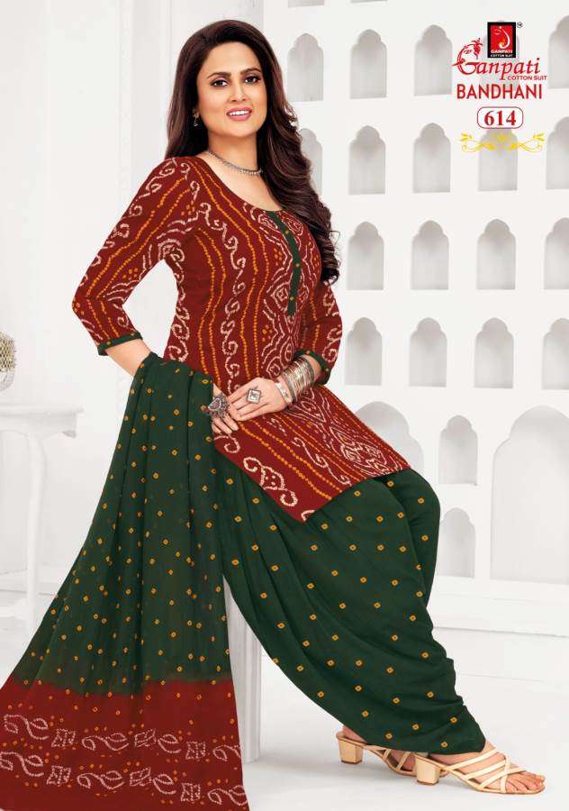 bandhani vol-6 by ganpati 601-615 pure cotton printed indian suits catalogue wholesaler price surat gujarat 