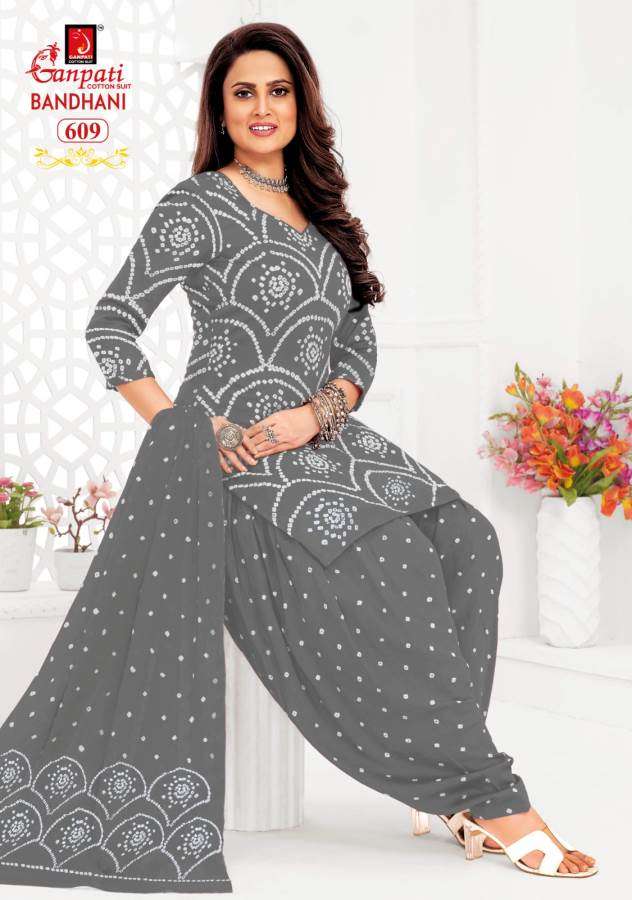 bandhani vol-6 by ganpati 601-615 pure cotton printed indian suits catalogue wholesaler price surat gujarat 