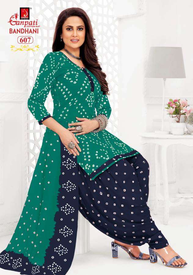 bandhani vol-6 by ganpati 601-615 pure cotton printed indian suits catalogue wholesaler price surat gujarat 