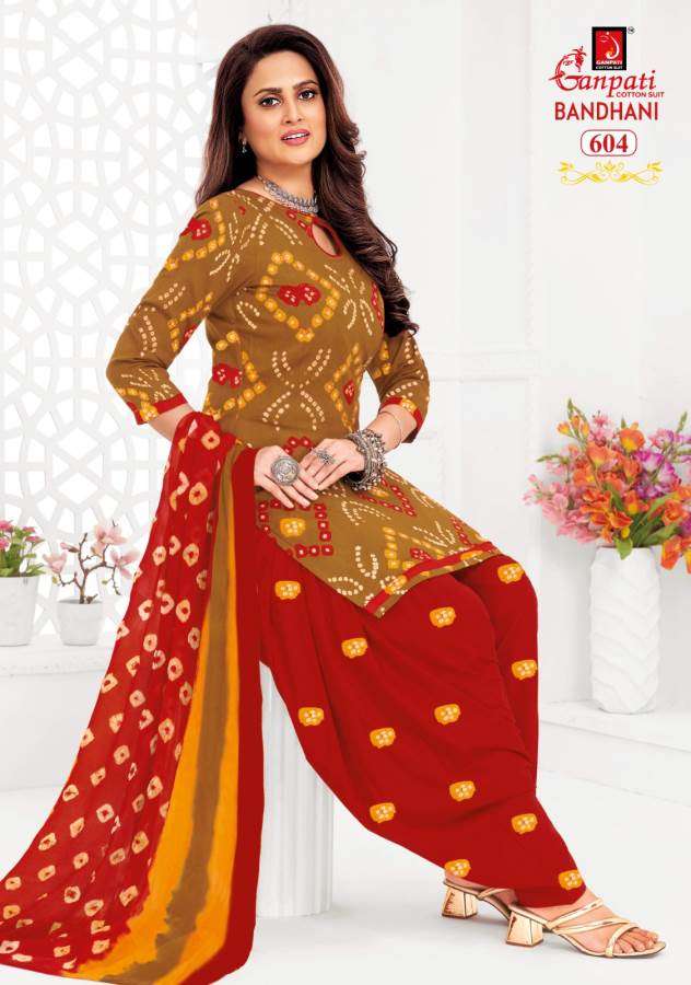 bandhani vol-6 by ganpati 601-615 pure cotton printed indian suits catalogue wholesaler price surat gujarat 