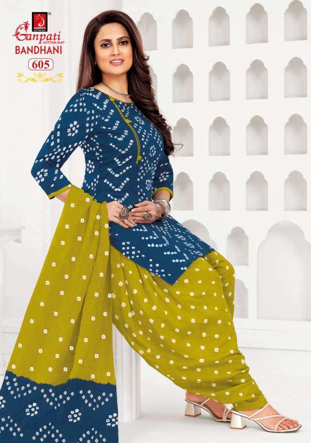 bandhani vol-6 by ganpati 601-615 pure cotton printed indian suits catalogue wholesaler price surat gujarat 