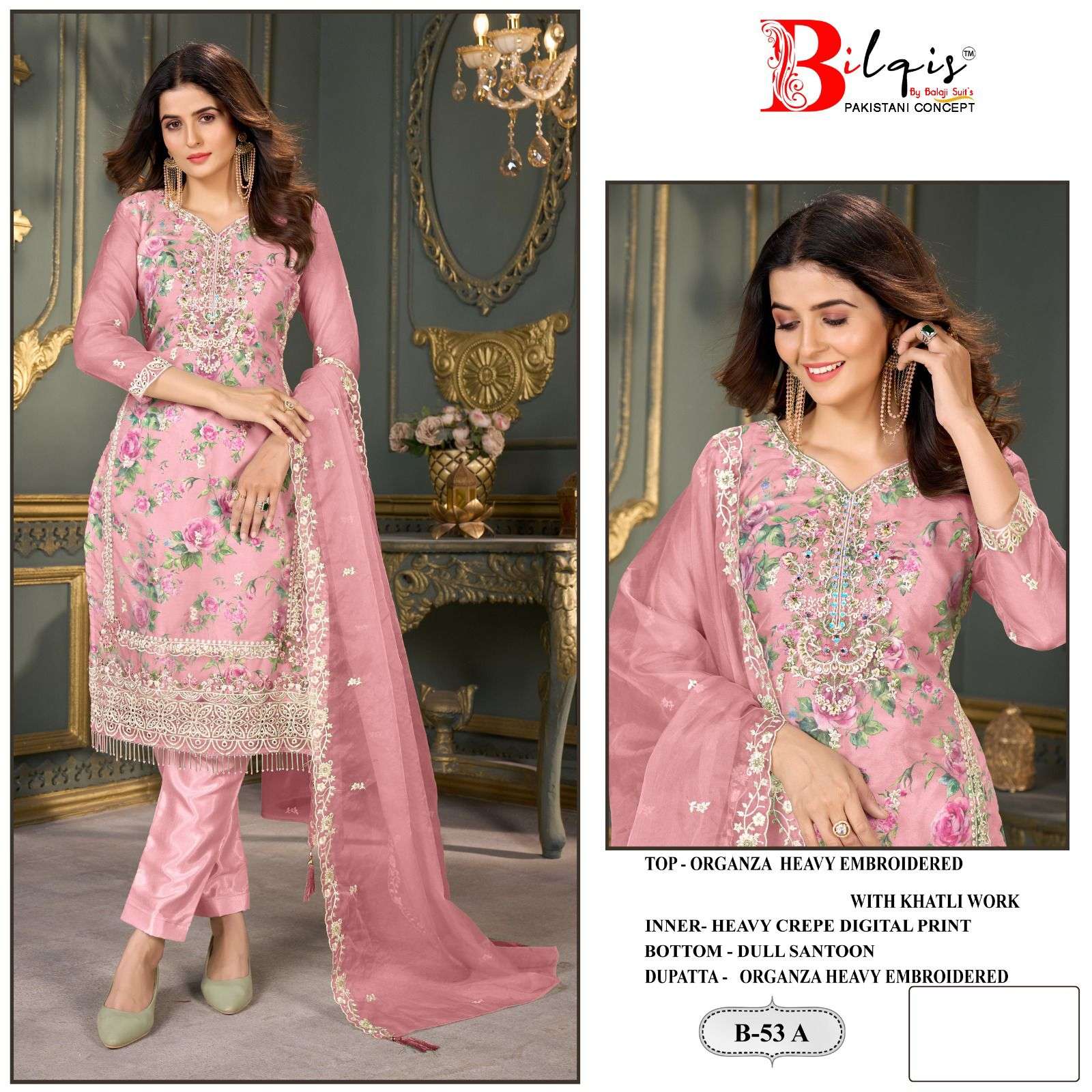 bilqis b-53 a to d heavy embroidered with khatli work designer suits catalogue online dealer surat gujarat 