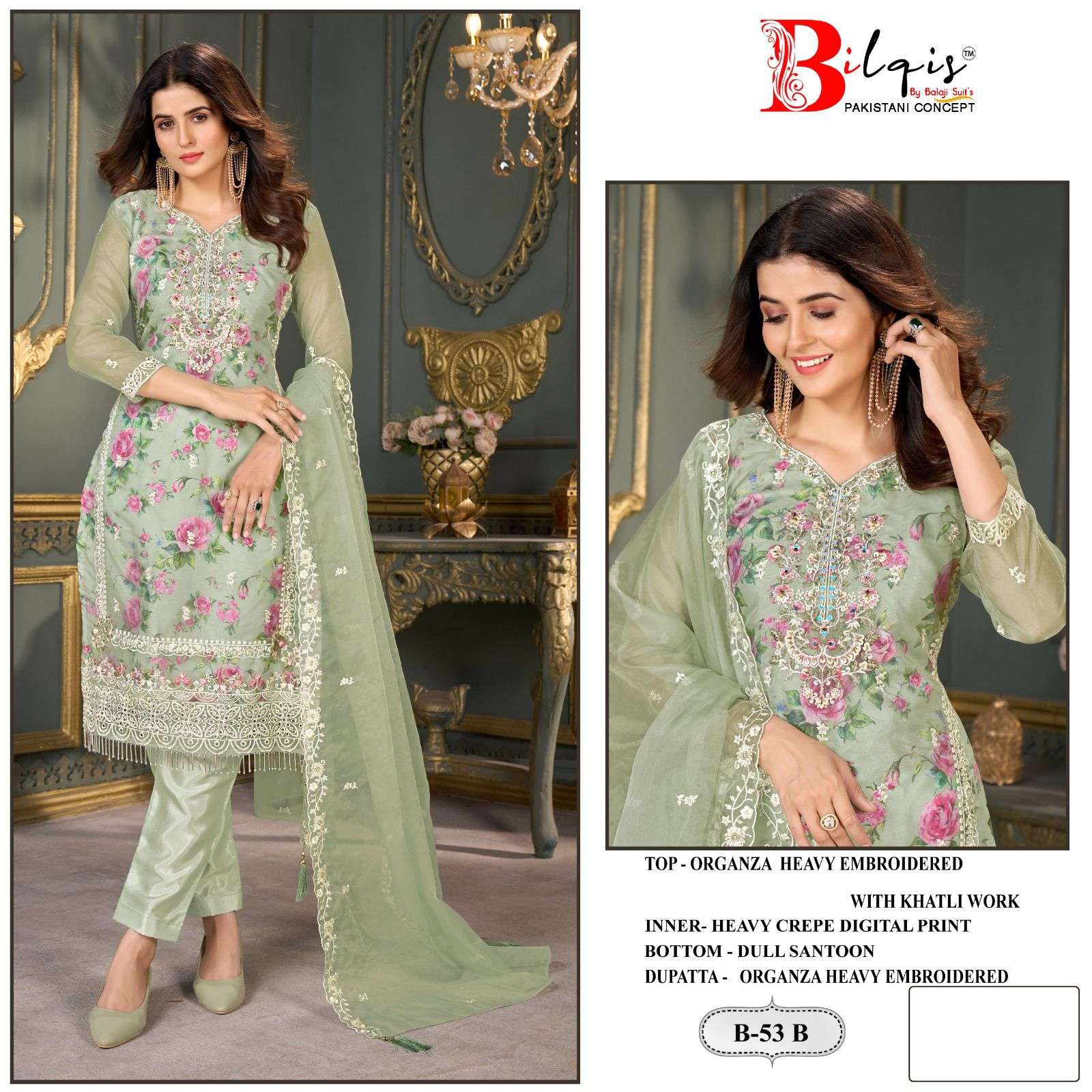 bilqis b-53 a to d heavy embroidered with khatli work designer suits catalogue online dealer surat gujarat 