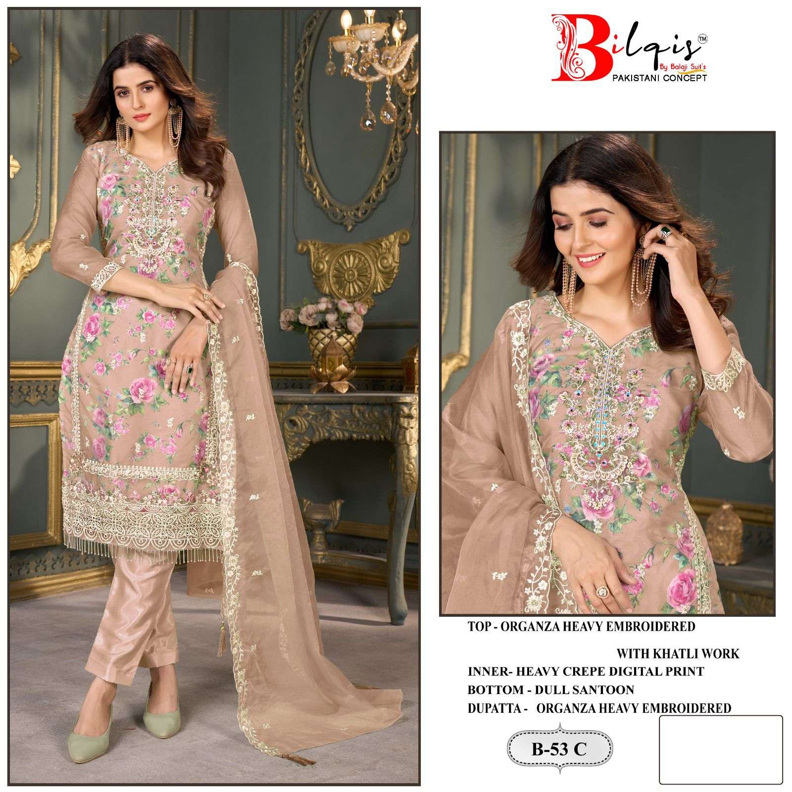 bilqis b-53 a to d heavy embroidered with khatli work designer suits catalogue online dealer surat gujarat 