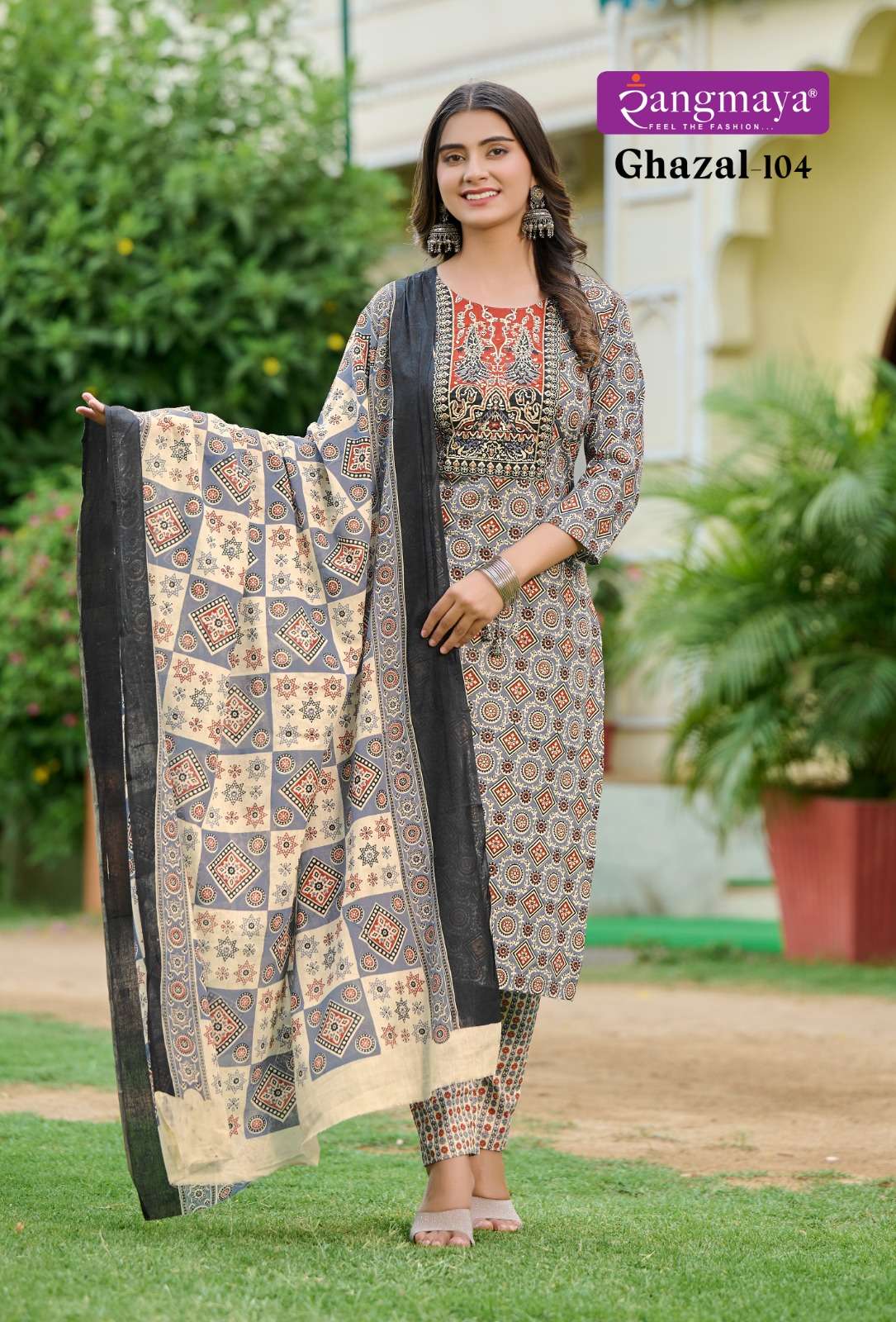 ghazal by rangmaya cotton designer top bottom with dupatta catalogue wholesaler surat gujarat 
