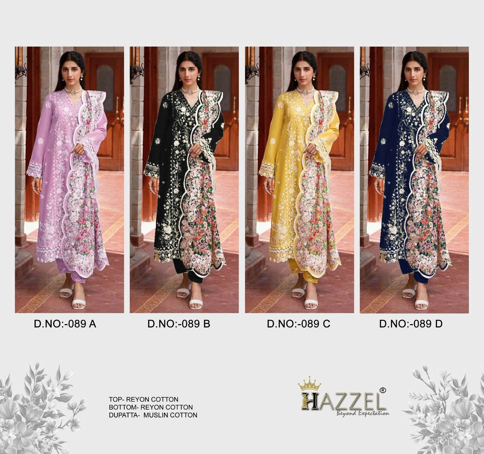 hazzel 89 colours stylish look designer rayon suits catalogue wholesale rate surat gujarat
