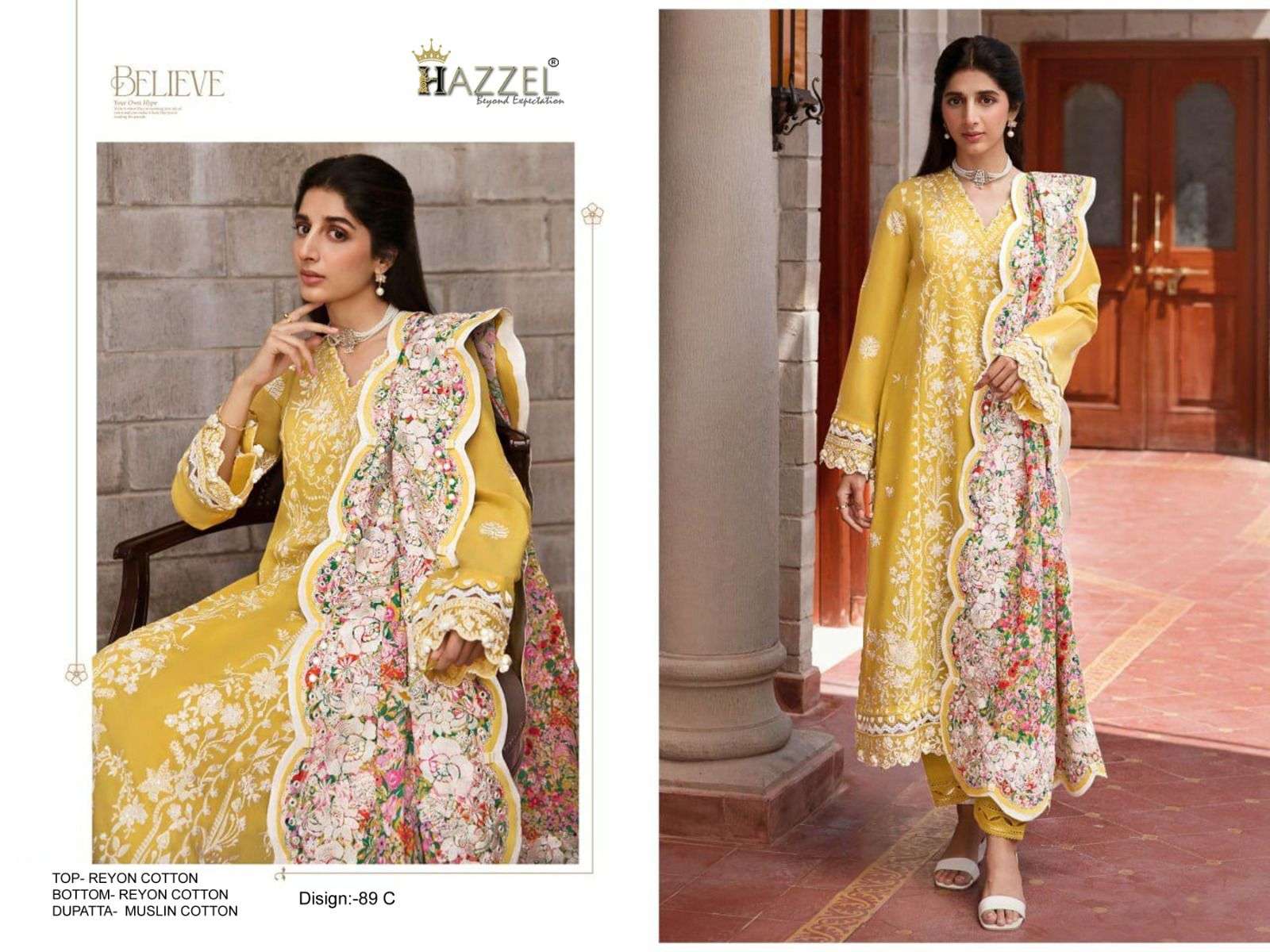 hazzel 89 colours stylish look designer rayon suits catalogue wholesale rate surat gujarat
