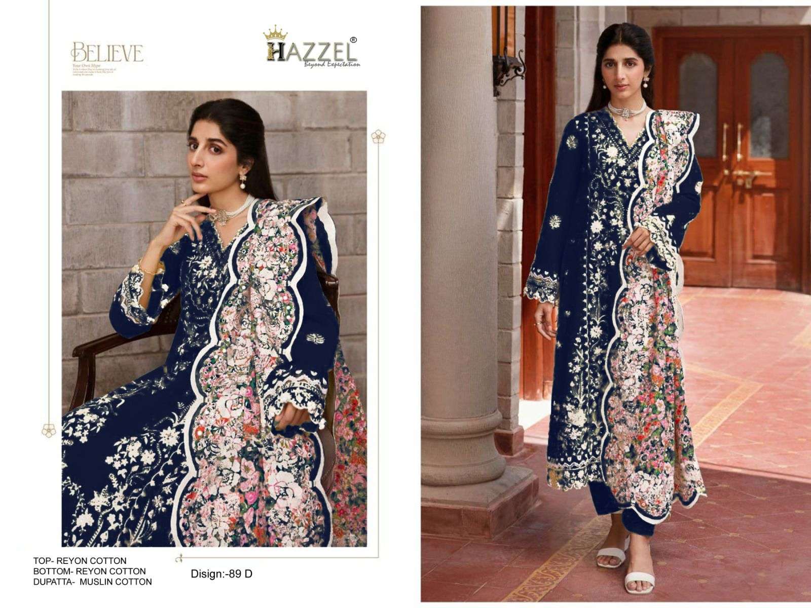 hazzel 89 colours stylish look designer rayon suits catalogue wholesale rate surat gujarat