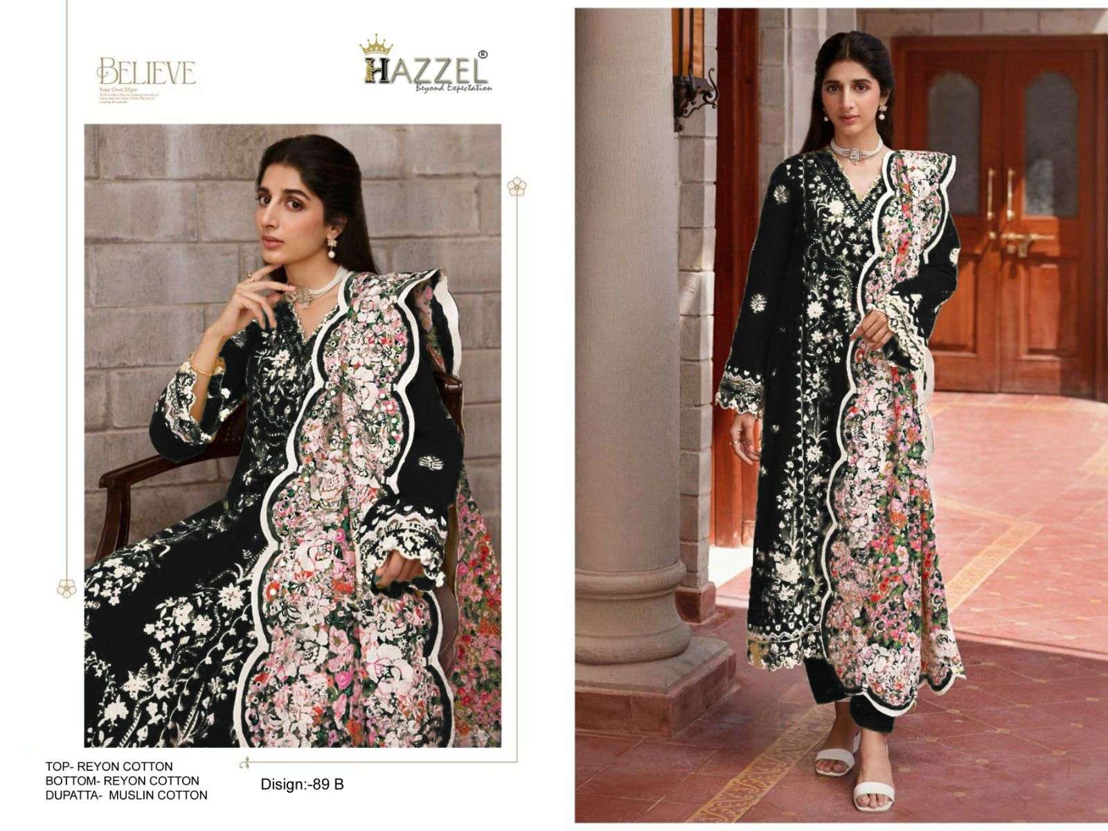 hazzel 89 colours stylish look designer rayon suits catalogue wholesale rate surat gujarat