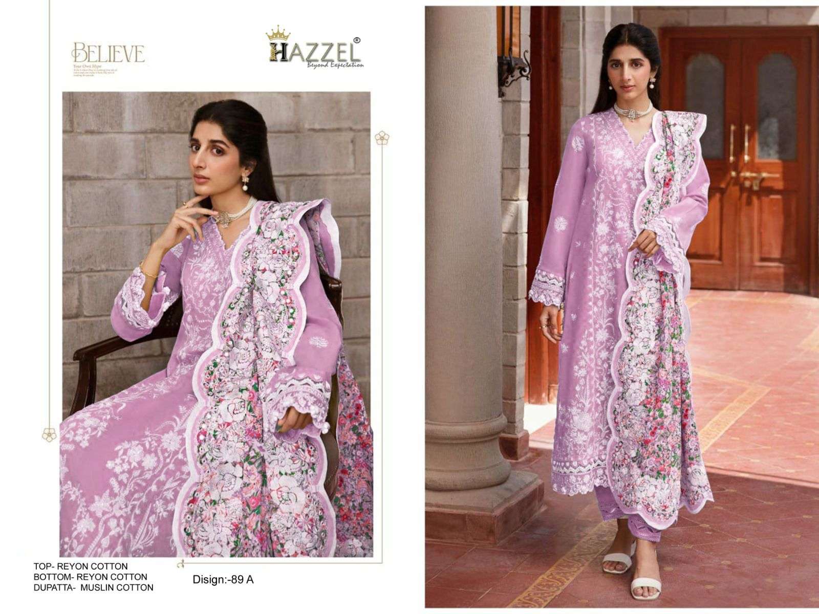 hazzel 89 colours stylish look designer rayon suits catalogue wholesale rate surat gujarat