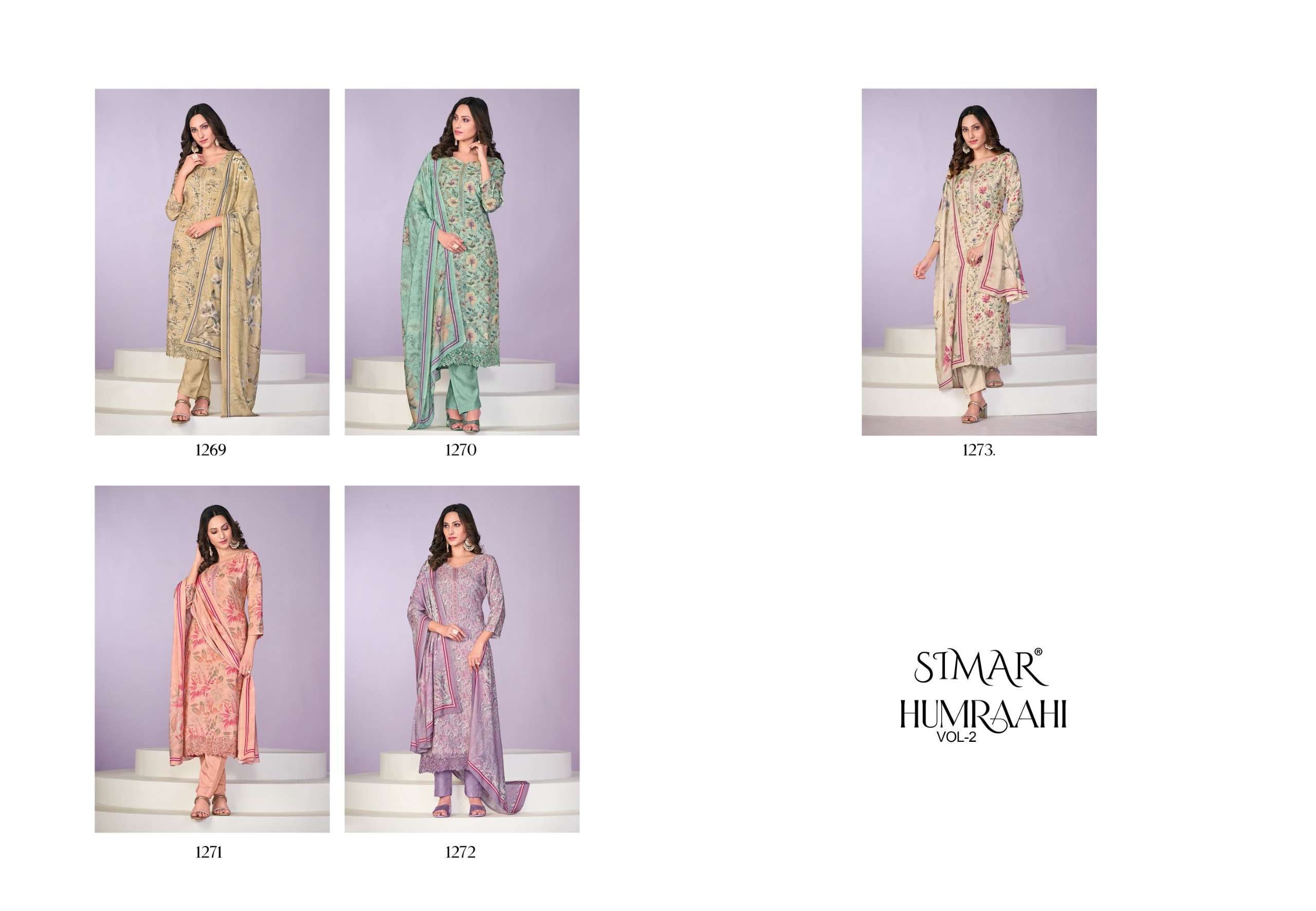 humraahi vol-2 by glossy 1269-1273 series digital print with embroidery salwar suits dress material catalogue surat gujarat 