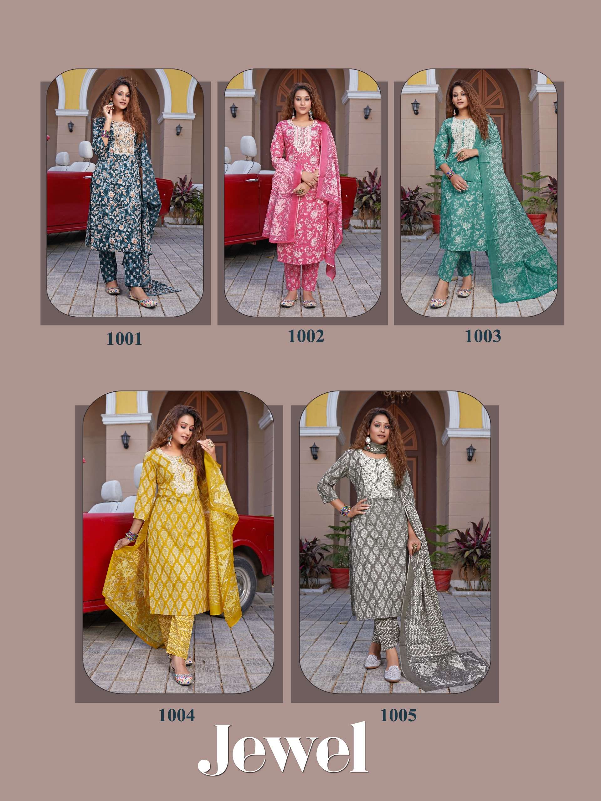 jewel by matru chhaya 1001-1005 series jaipuri cotton kurtis catalogue manufacturer surat gujarat 