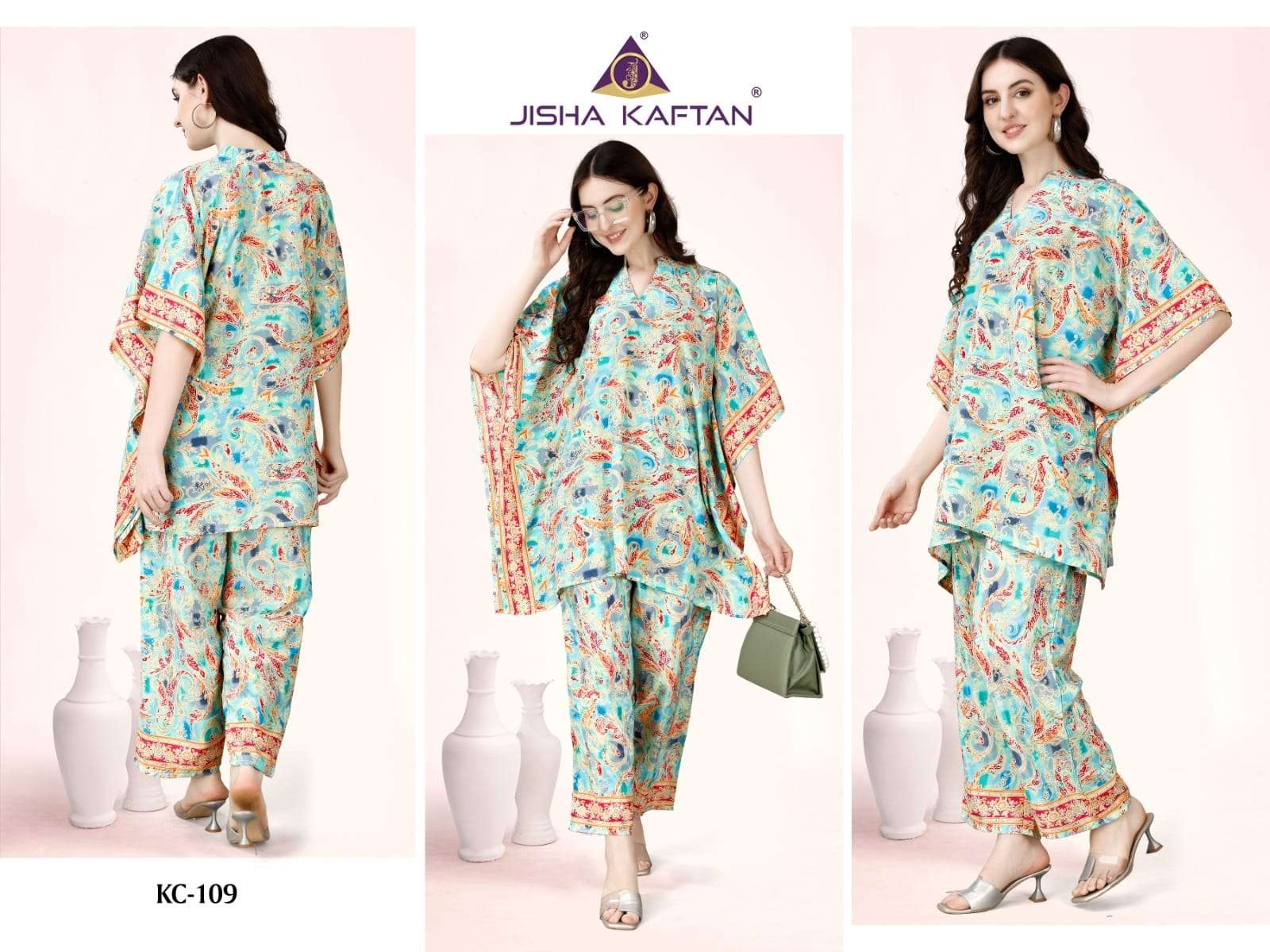 kaftan co-ord set vol-2 by jisha 109-116 series stylish look designer kaftan set at wholesale market surat gujarat 