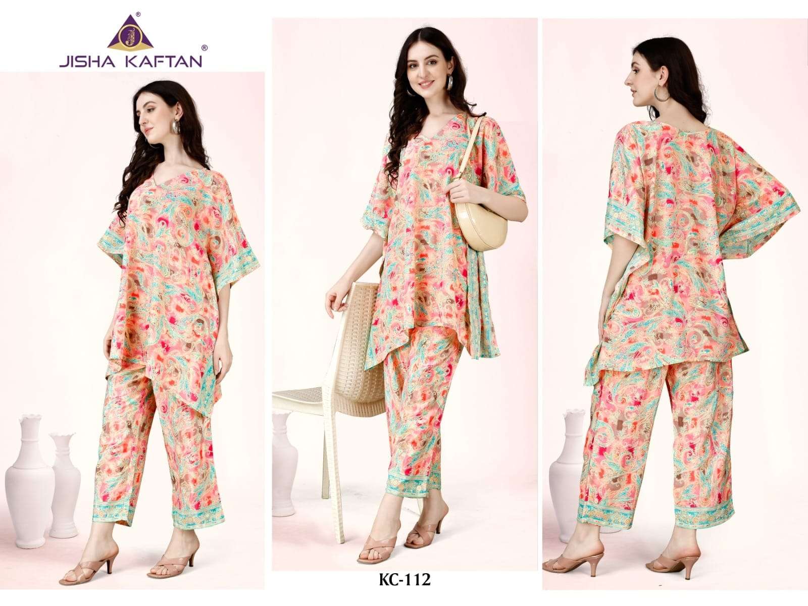 kaftan co-ord set vol-2 by jisha 109-116 series stylish look designer kaftan set at wholesale market surat gujarat 