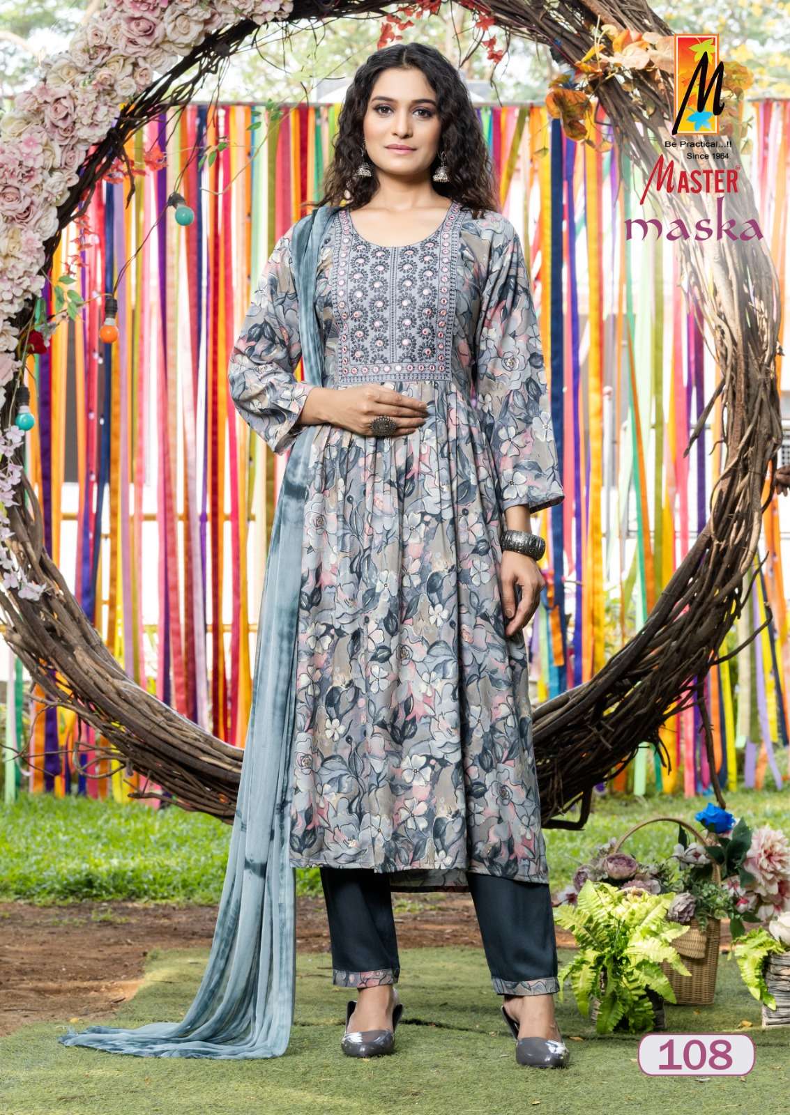 maska by master series 101-108 ghera kurti bottom with nazmin dupatta catalogue online dealer surat gujarat 