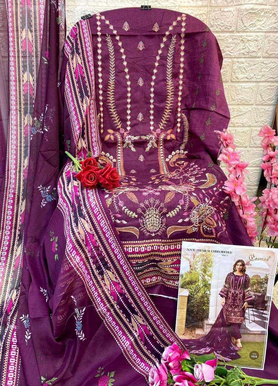 noor premium embroidered by cosmos 1001-1010 series pakisatni salwar kameez catalogue manufacturer surat gujarat 