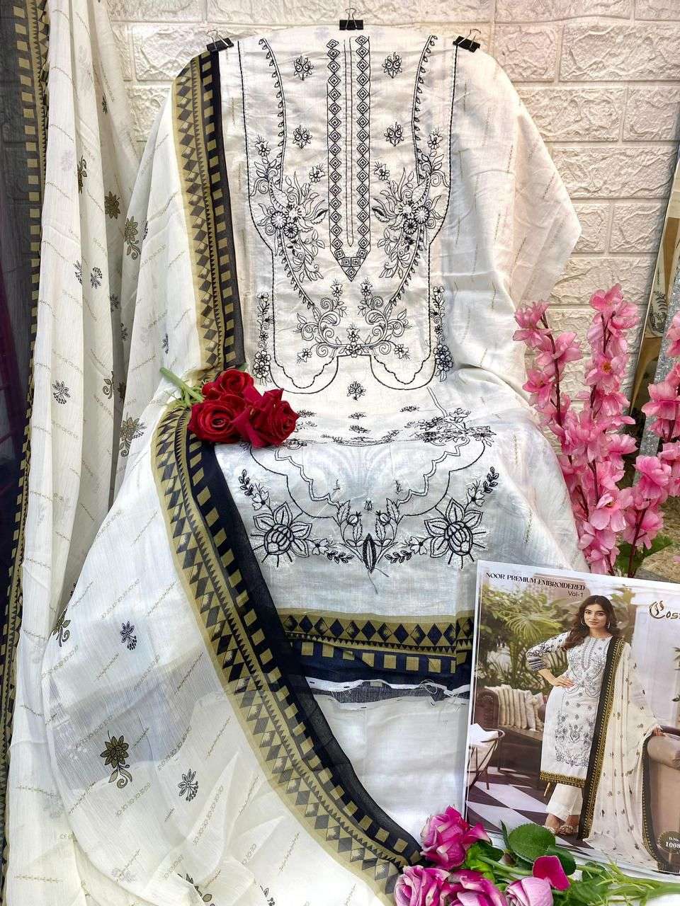 noor premium embroidered by cosmos 1001-1010 series pakisatni salwar kameez catalogue manufacturer surat gujarat 