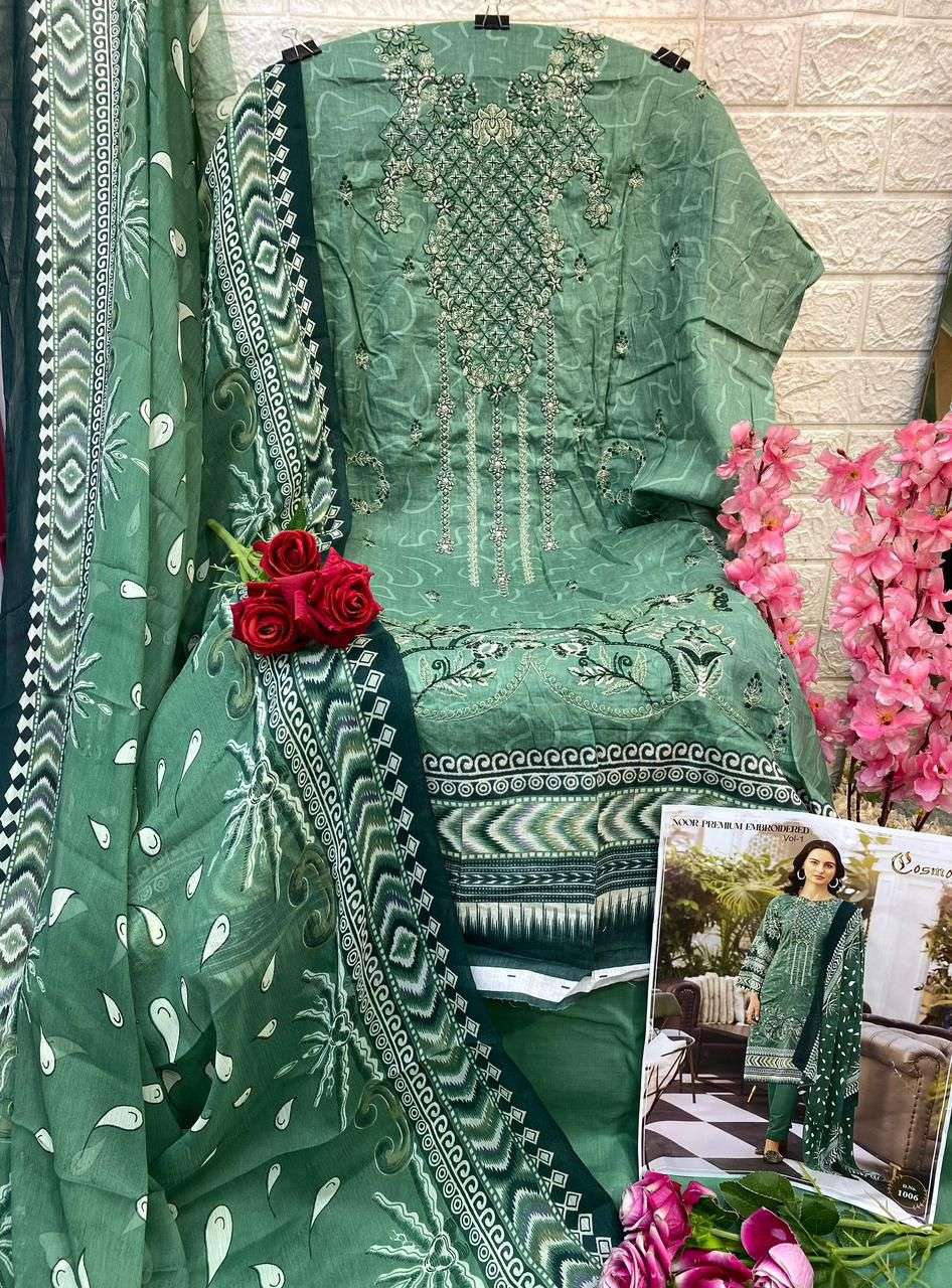 noor premium embroidered by cosmos 1001-1010 series pakisatni salwar kameez catalogue manufacturer surat gujarat 