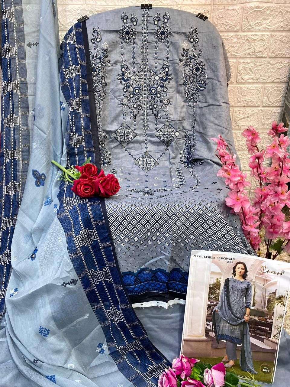 noor premium embroidered by cosmos 1001-1010 series pakisatni salwar kameez catalogue manufacturer surat gujarat 