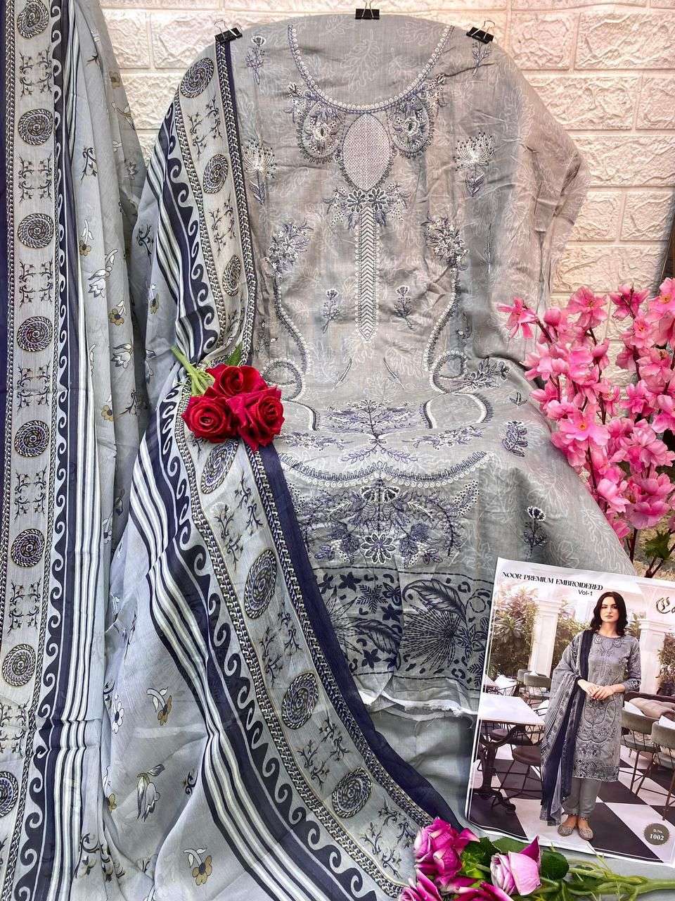 noor premium embroidered by cosmos 1001-1010 series pakisatni salwar kameez catalogue manufacturer surat gujarat 