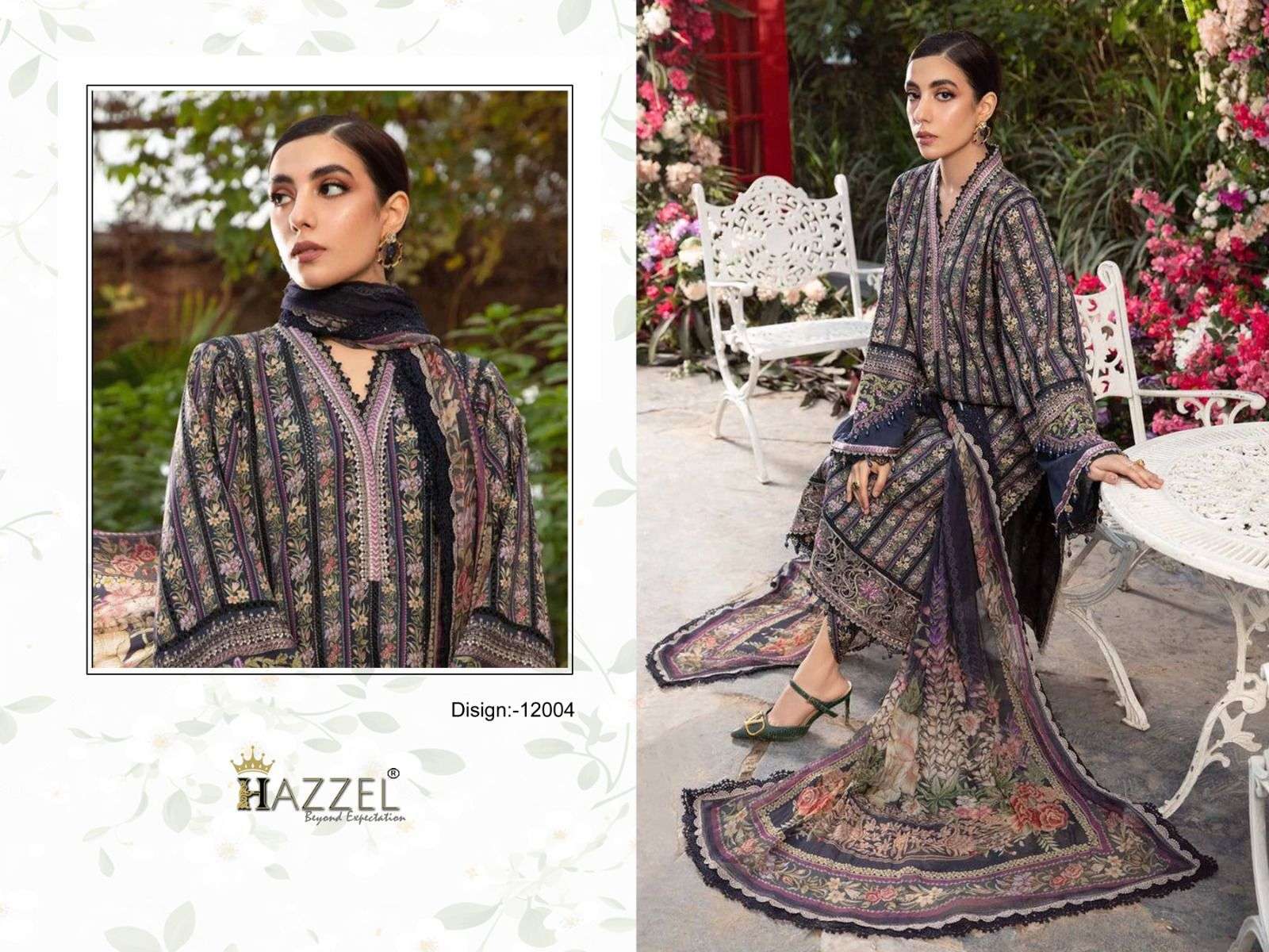 queens court vol-12 by hazzel 12001-12004 series unstich designer pakistani salwar suits catalogue manufacturer surat gujarat 