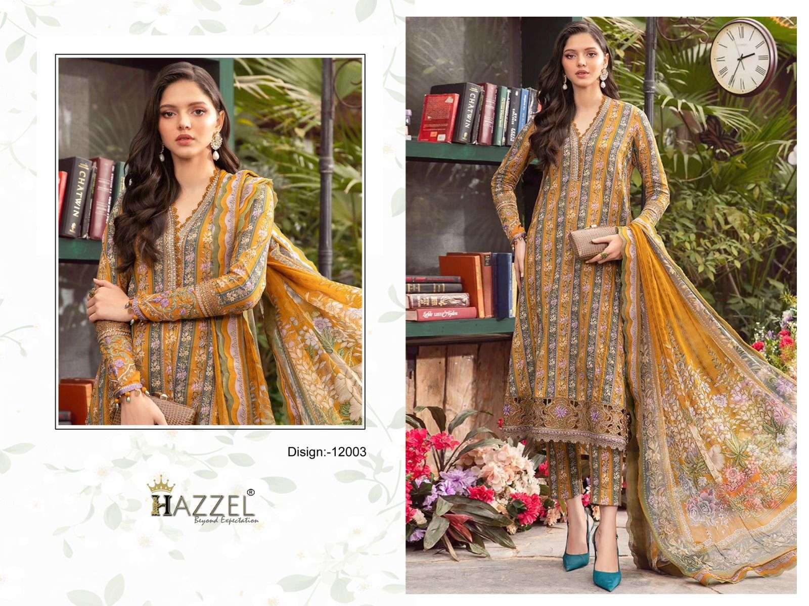 queens court vol-12 by hazzel 12001-12004 series unstich designer pakistani salwar suits catalogue manufacturer surat gujarat 
