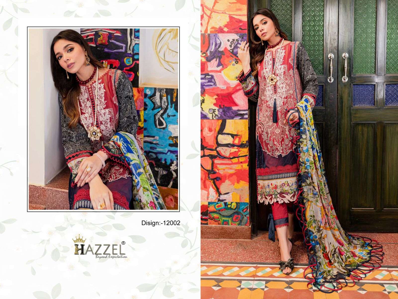 queens court vol-12 by hazzel 12001-12004 series unstich designer pakistani salwar suits catalogue manufacturer surat gujarat 