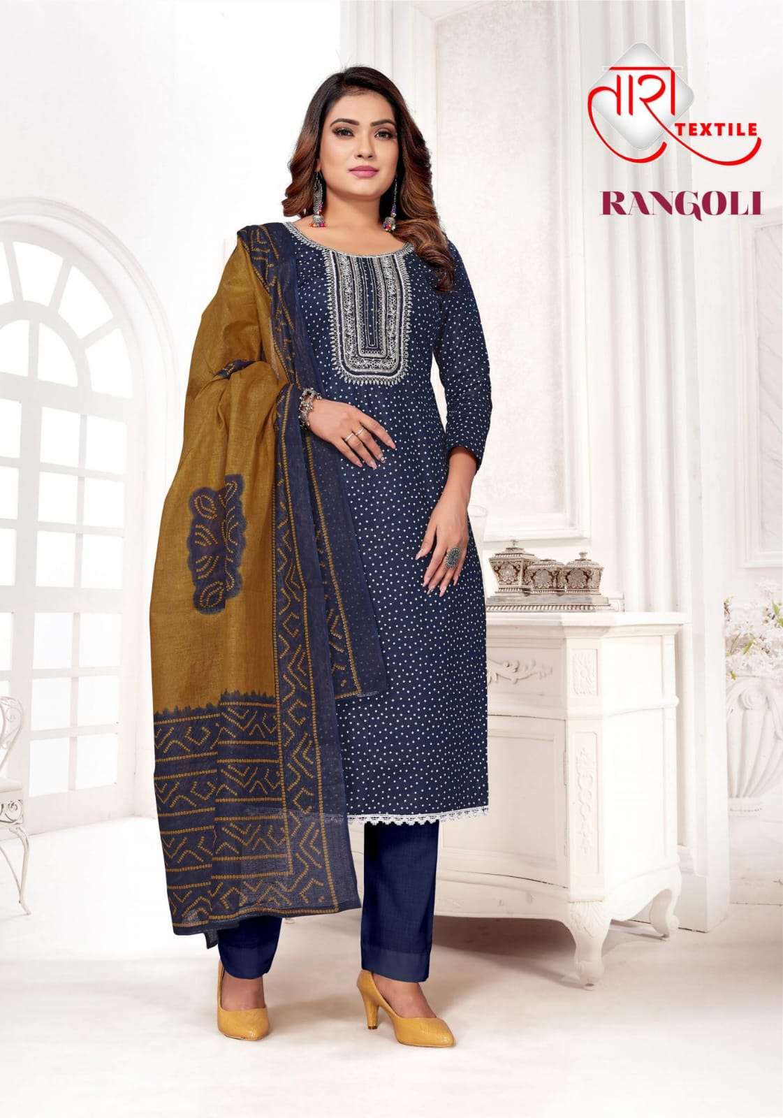 rangoli vol-1 by tara textile 1001-1008 series indian designer cotton suits catalogue manufacturer surat gujarat 