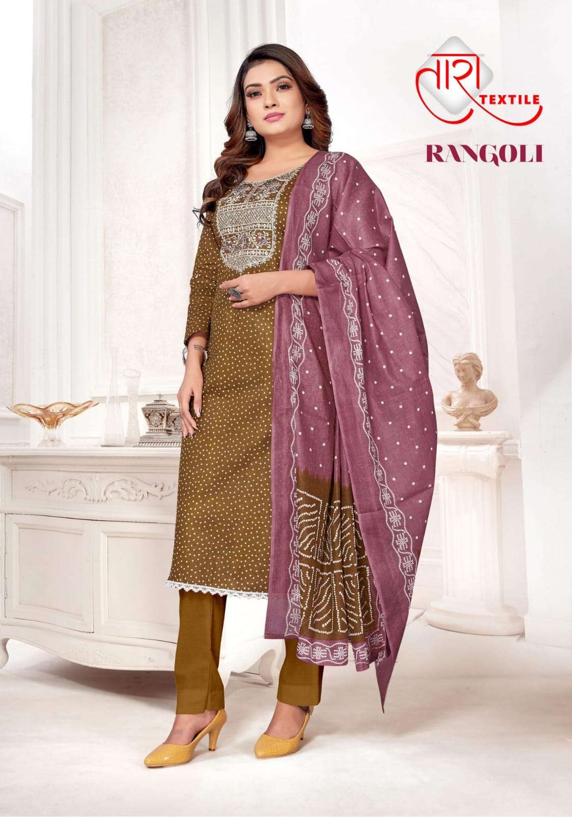 rangoli vol-1 by tara textile 1001-1008 series indian designer cotton suits catalogue manufacturer surat gujarat 